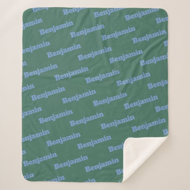 Green and Blue Personalised Modern Name Pattern Sherpa Blanket (Front)