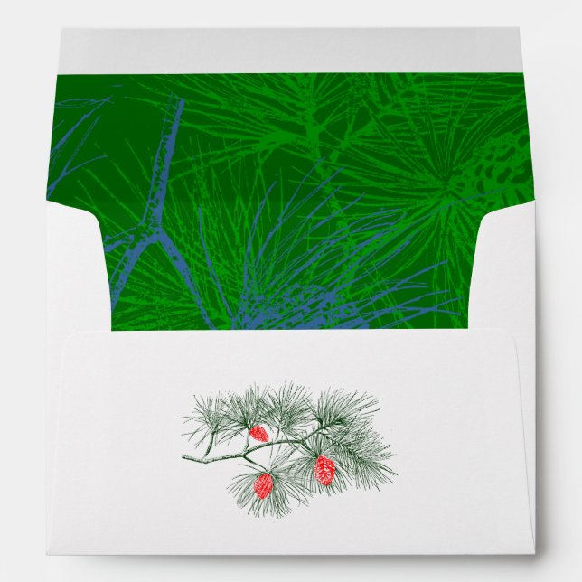 Green and Blue Pine Branch Lined A7 Envelopes (Back (Bottom))