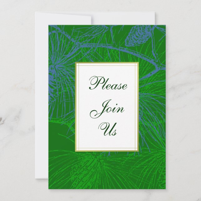 Green and Blue Pine Custom Christmas Invitation (Front)