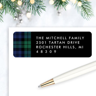 Green and Blue Plaid Holiday Return Address Label