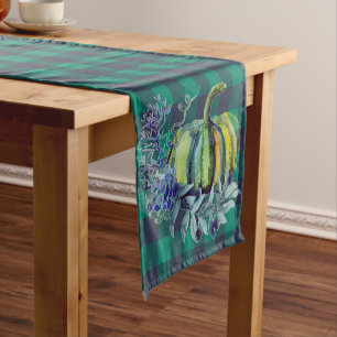 Green and Blue Plaid Pumpkin Table Runner