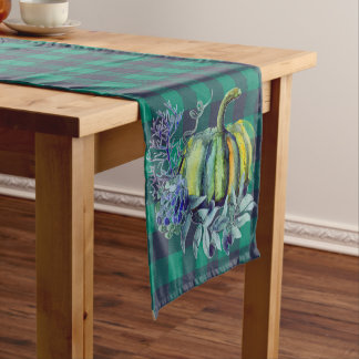 Green and Blue Plaid Pumpkin Table Runner