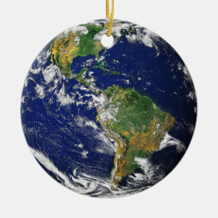 Green and blue planet Earth Ceramic Ornament