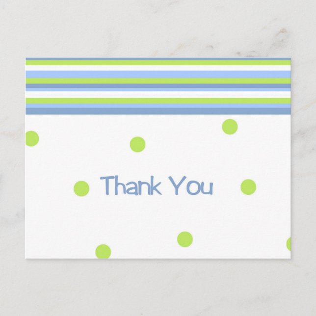Green and blue polka dot striped thank you postcar postcard (Front)