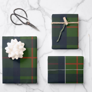 Green and Blue Red Tartan Plaid Scottish Plaid Wrapping Paper Sheet
