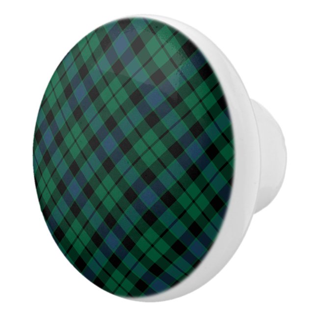 Green and Blue Scottish Plaid Clan MacKay Tartan Ceramic Knob (Right)