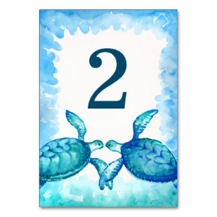 Green and Blue Sea Turtle Wedding Table Numbers