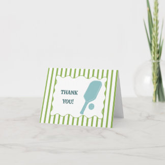 Green and Blue Striped Pickleball Birthday Party Thank You Card