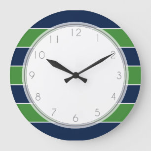 Green and Blue Stripes and Monogram Large Clock