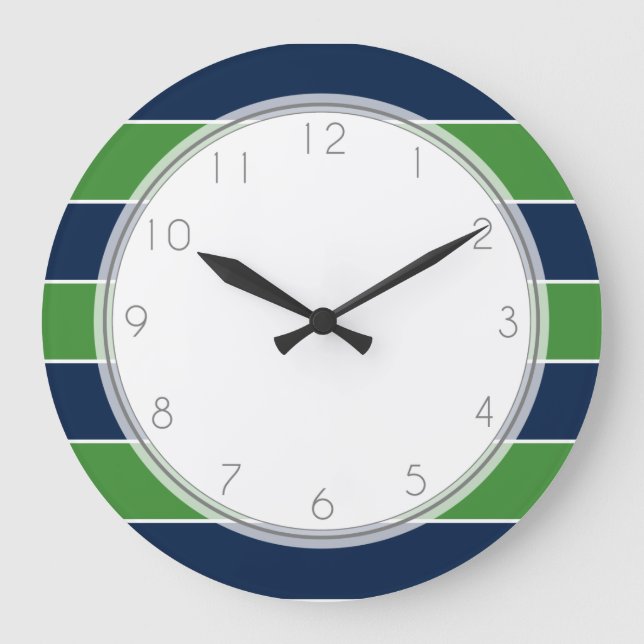 Green and Blue Stripes and Monogram Large Clock (Front)