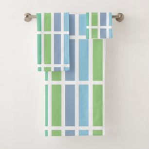 Green and Blue Stripes Bath Towel Set