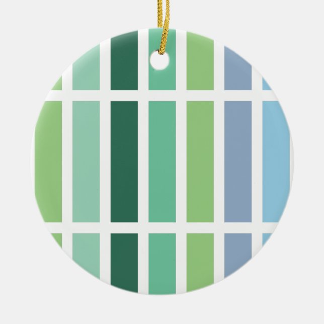 Green and Blue Stripes Ceramic Ornament (Front)