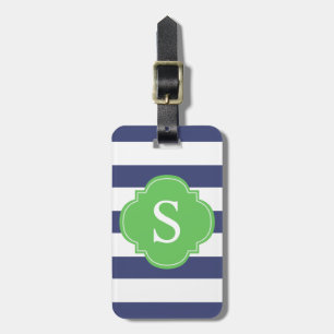 Green and Blue Stripes Monogram Luggage Tag