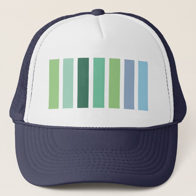Green and Blue Stripes Trucker Hat (Front)
