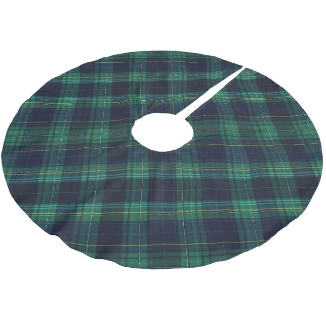 Green and Blue Tartan Plaid Brushed Polyester Tree Skirt (Angled)