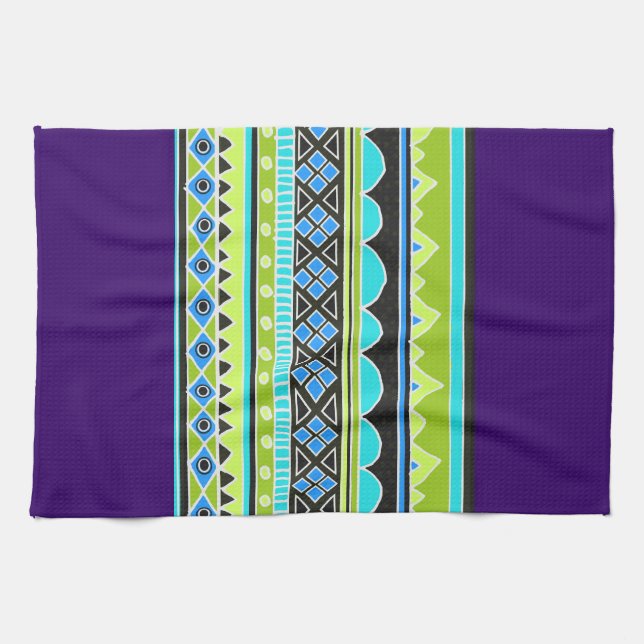 Green and blue tribal pattern tea towel (Horizontal)