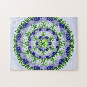 Green and Blue Triple Moon Goddess Mandala Jigsaw Puzzle