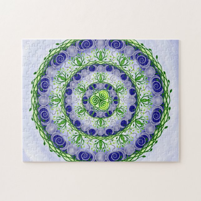 Green and Blue Triple Moon Goddess Mandala Jigsaw Puzzle (Horizontal)