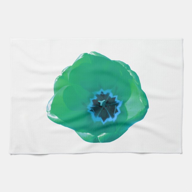 Green and Blue Tulip Kitchen Towel (Horizontal)