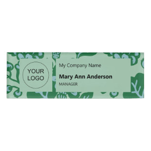 Green and Blue Vibrant and Bold Floral Pattern Name Tag