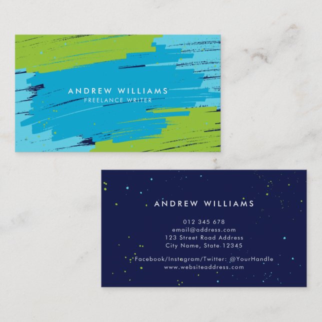 Green and Blue Vibrant Modern Bold Strokes Business Card (Front/Back)