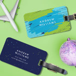 Green and Blue Vibrant Modern Bold Strokes Luggage Tag<br><div class="desc">Trendy and modern luggage tag featuring vibrant thick marker strokes in green and blue with tiny splashes of green and blue on top of it on the front and has a dark blue back side with tiny splashes or green and blue. Personalise it by replacing the placeholder text. For more...</div>