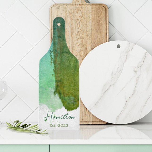 Green And Blue Watercolor Monogram Established Cutting Board (Creator Uploaded)