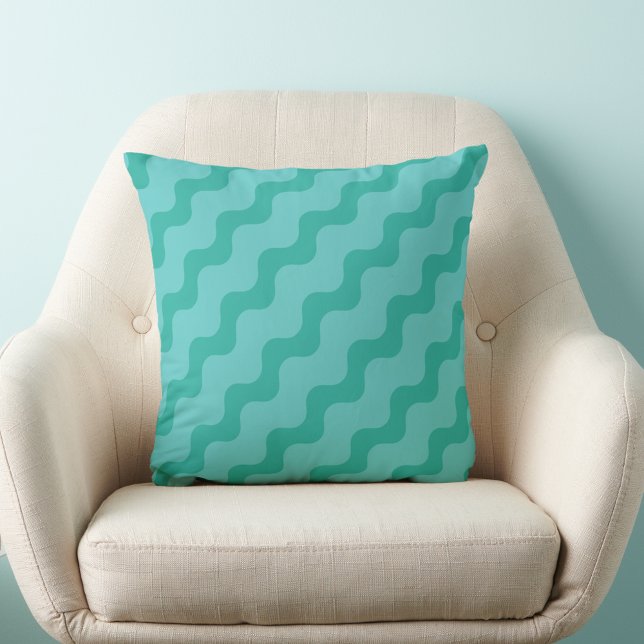 Green and Blue Wavy Lined Throw Pillow (Creator Uploaded)