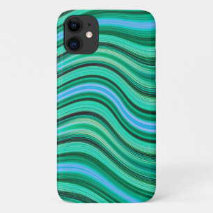 Green and blue wavy stripes pattern iPhone 11 case