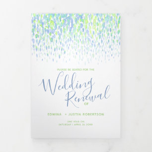 Green and blue wedding renewal ceremony program Tri-Fold programme