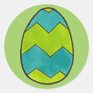 Green and Blue Zigzag Happy Easter Egg Hunt Eggs Classic Round Sticker