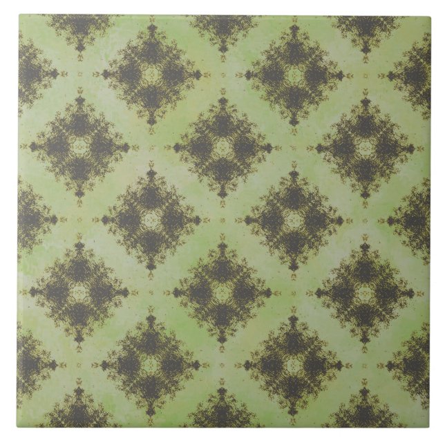 Green and Bronze Diamond Burst Pattern Ceramic Tile (Front)