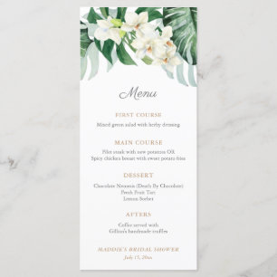 Green And Bronze Tropical Foliage Wedding Shower Menu