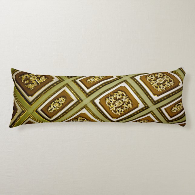 Green and Brown Architecture Print Body Cushion (Front)