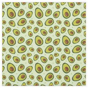 Green and Brown Avocado Fruit Slices Pattern Fabric
