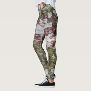 Green and brown camouflage bark camo leggings