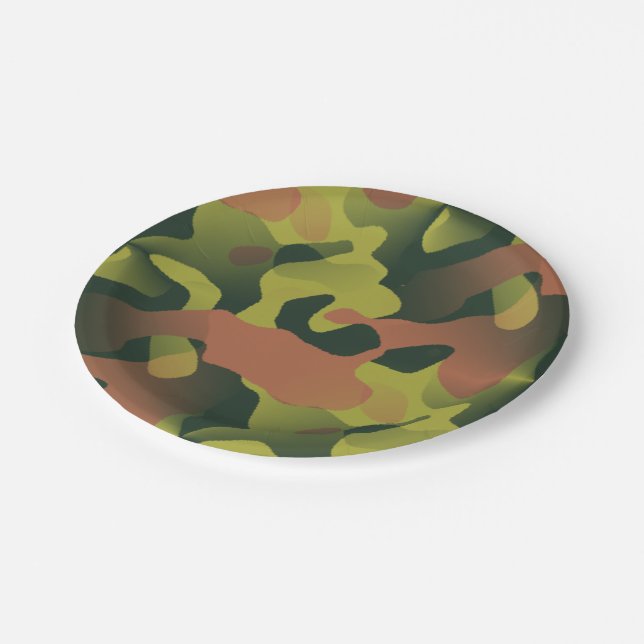 Green and Brown Camouflage Pattern  Paper Plate (Angled)