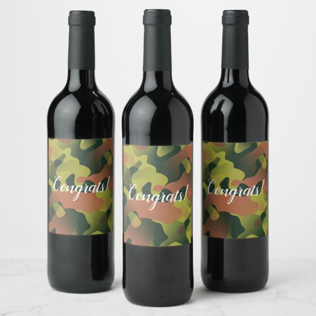 Green and Brown Camouflage Pattern  Wine Label (Bottles)