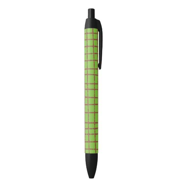 Green and Brown Check Pattern Trendy Black Ink Pen (Bottom (Vertical))