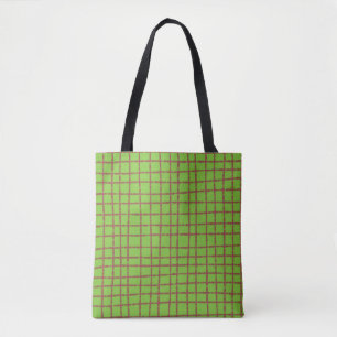 Green and Brown Check Pattern Trendy Tote Bag