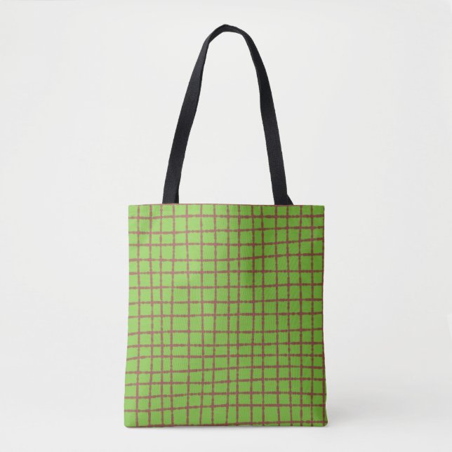 Green and Brown Check Pattern Trendy Tote Bag (Front)