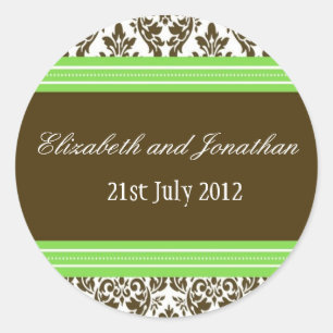 Green and Brown Damask Wedding Sticker
