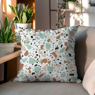 Green And Brown Decorative Terrazzo Design Cushion
