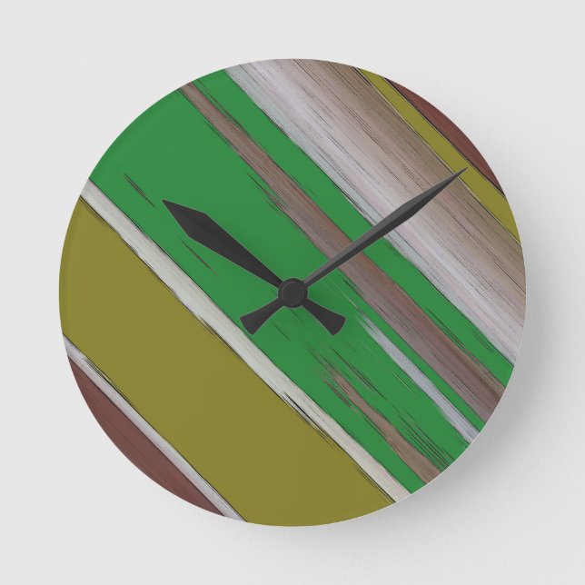 Green And Brown Diagonal Abstract Round Clock (Front)