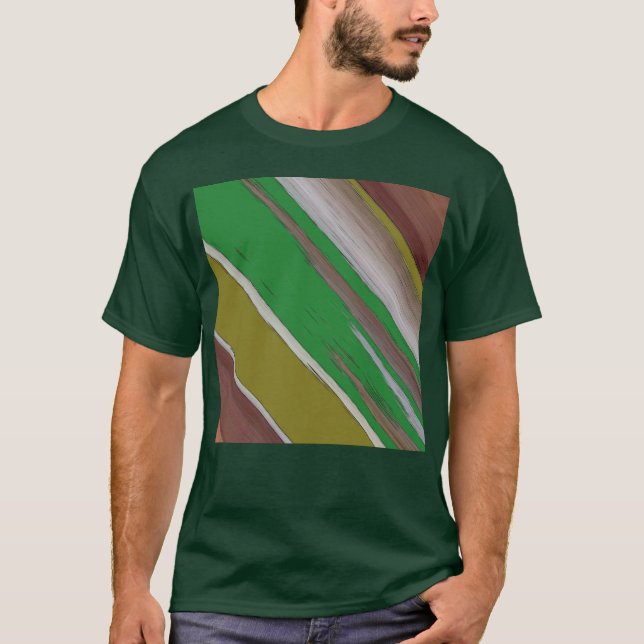 Green And Brown Diagonal Abstract T-Shirt (Front)