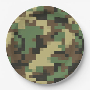 Green and Brown Digital Camouflage Paper Plates