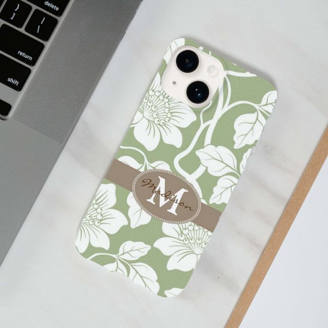 Green and brown floral name and initial Case-Mate iPhone case (Creator Uploaded)