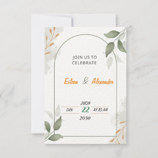 Green and Brown Floral Wedding Invitation