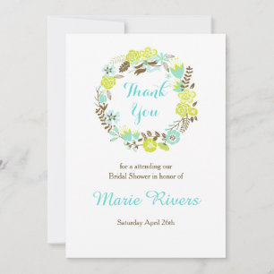 Green and Brown Floral Wreath Bridal Shower Thank You Card