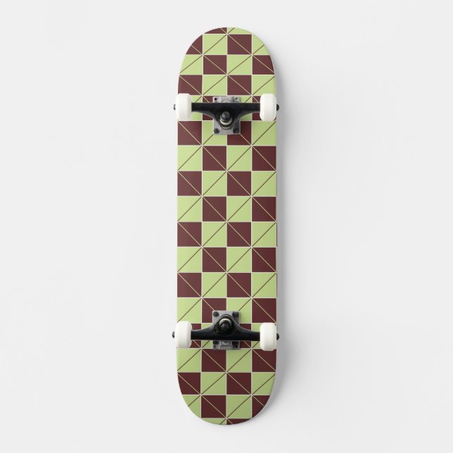 Green and Brown Geo Plaid Skateboard (Front)